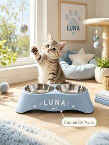 Customized Name Elevated Double Dog Bowl, Personalized Raised Pet Feeding Station With Stainless Steel Bowls, Non-Slip Dog Food & Water Bowl Stand, Customized Name Puppy Feeding Station, Suitable For Large, Medium, Small Dogs - Multicolor - View 6