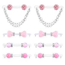 4 Pairs Fake Nipple Piercing Fake Nipple Rings Non Piercing Jewelry Adjustable Elastic Nooses Chain Heart Balls Cute Body Jewelry - Multicolor - View 6
