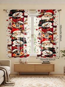 2pcs Cartoon Christmas Vertical Stacked Character Curtains, Santa Claus Snowman Reindeer Snowflake Candy Print, Polyester Material, Pocket Rod Installation, Merry Christmas Decoration 2027 Home Seasonal Bedroom Living Room Kitchen Bathroom Laundry Room Curtains, New Year Decoration, Machine Washable, Good Light Transmittance, Christmas Atmosphere Decorative Curtains, Multiple Sizes Available, 2D Flat Print, Super Cool Decorative Curtains - Multicolor - View 18