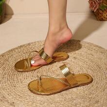 Beach Vacation Woven Flat Sandals Party Spring/Autumn Fashion Casual Style - Gold - View 4