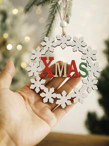 1pc Christmas White Snowflake XMAS Letter Hanging Ornament Rustic Round Wreath Pendant Holiday Tree Decor Festive Letter Detail For Christmas Tree Window Wall Door Handle Fireplace Mantel Party Home Decoration - Style 13 - View 7