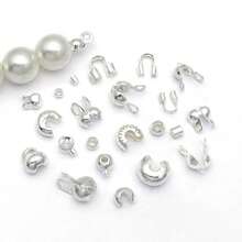20pcs 18K Silvery Plated Crimp Beads Wire Guardians Clamshell Bead Tips Knot Covers End Caps For DIY Bracelet Necklace Jewelry Making Findings - Silver - View 2