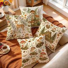 4pcs Forest Mushroom & Deer Pattern Pillow Covers, Single-Sided Printed Pillow Covers, Suitable For Living Room, Bedroom, Home Decor, All-Season Pillow Covers - Multicolor - View 6