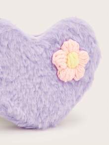 1pc Autumn/Winter Plush Heart Cute Shoulder Crossbody Bag Mini Flower Small Crossbody Bag - Plush - View 4