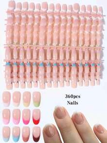 360pcs (12 Styles Mixed) Short Oval Gradient French Press-On Nails, Brown, Red And White Acrylic Fake Nails Set. Autumn Nails. - Multicolor - View 3