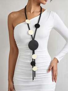 MARLIWOO 1pc Minimalist Bohemian Long Tassel Necklace Exaggerated Gothic Emo Party Jewelry - Black and White - View 6