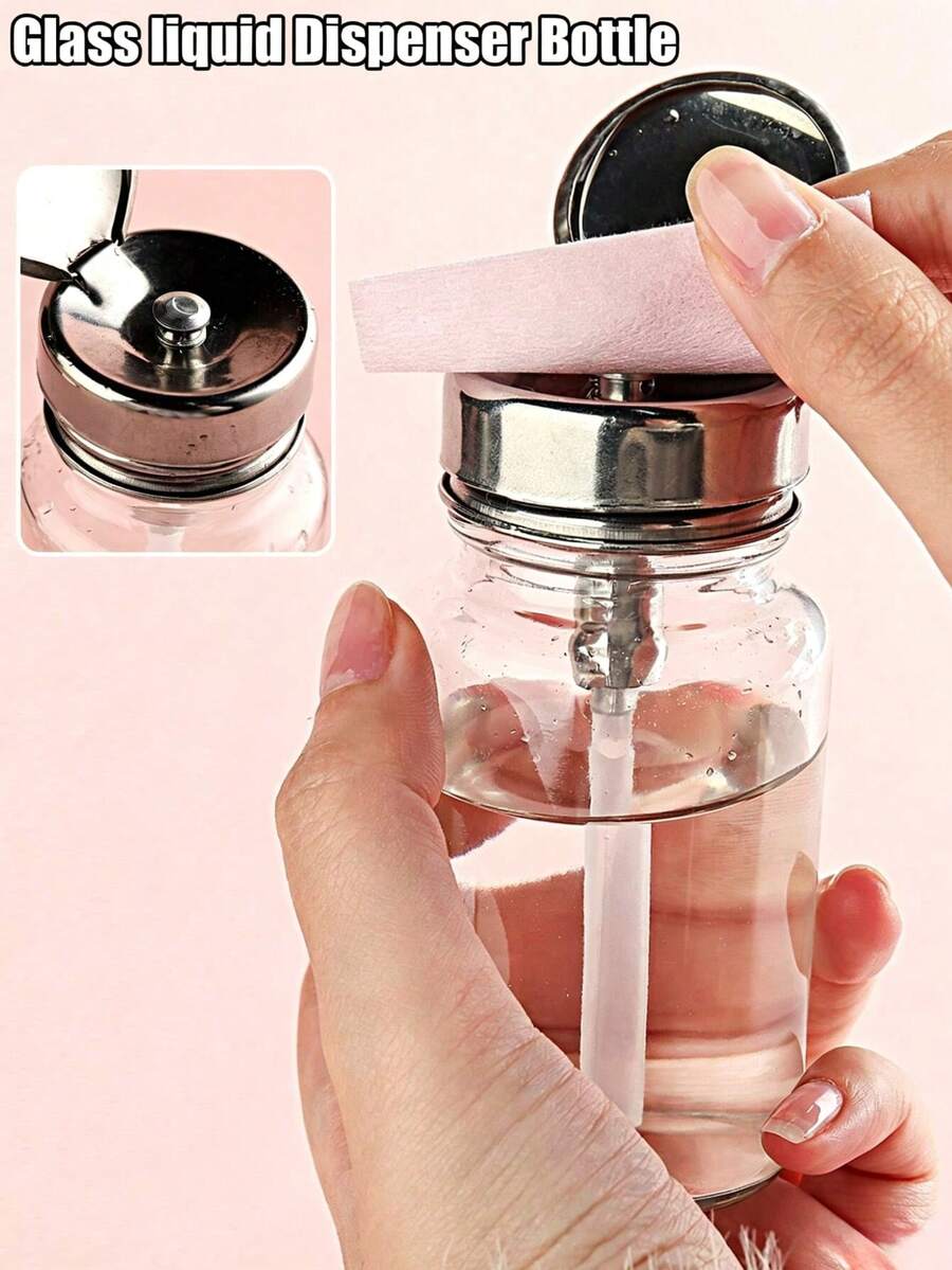100ml Clear Press-Type Nail Polish Remover Bottle, Cylindrical Flip-Top Glass Bottle, Refillable Press-Type Nail Polish Remover Bottle - Multicolor - View 1