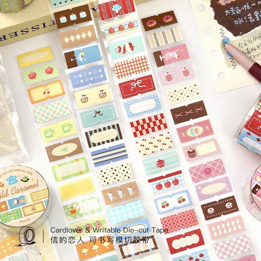 Jilu Xin's Lovers Afternoon Tea Movement Series Writable Tape, Minimalist Salt-Style Plaid Planner Background Sticker - A - View 1