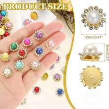 50/100pcs Sunflower Crystal Decorations, 12mm Round Pearl Sewing Buttons With Gold Base, Suitable For DIY Clothing Decoration, Handbags, Hats, Accessories And Jewelry Making - Pearl - View 2