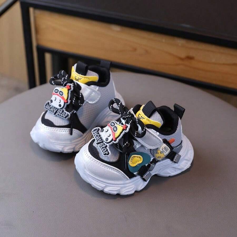 1 Pair Fashionable Baby Sports Shoes, Soft Breathable Fabric, Lightweight Shock-Absorbing Non-Slip Sole, Caring For Baby's Little Feet. Multiple Colors Available, Suitable For Running And Jumping, Essential For Cute Babies! - Black - View 1