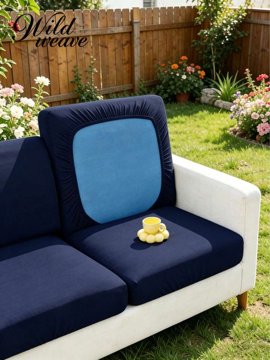 1pc Solid Color Elastic Shower Cap Style Sofa Cushion Cover, Modern Minimalist Polyester High Elasticity Dust-Proof Sofa Cover, All Season Suitable Summer Casual Garden Balcony Outdoor Rattan Sofa Cushion Protective Cover