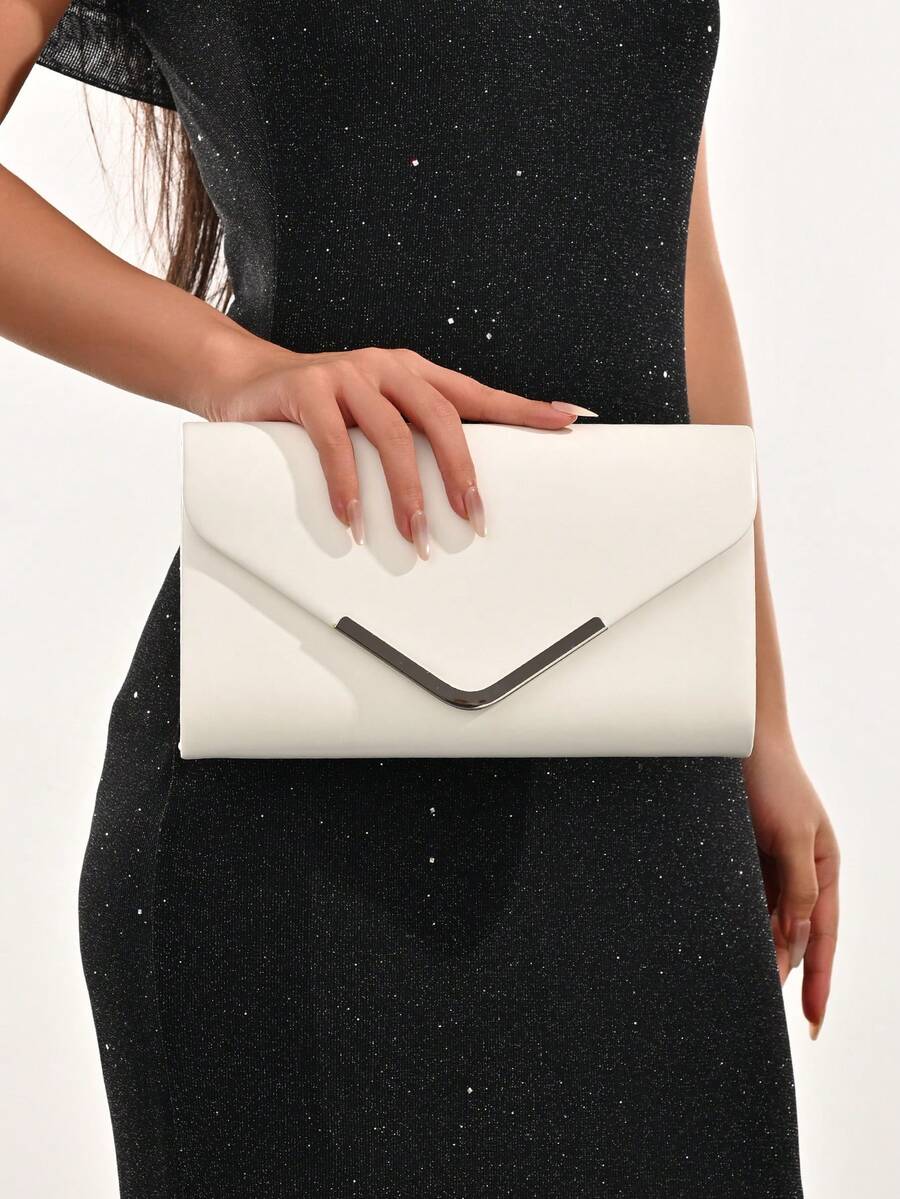 LJDCRFT Tas Clutch Amplop Elegan Wanita, Dekorasi Logam Modis, Cocok untuk Pernikahan, Pesta Dansa, dan Pesta Malam - Putih - View 1