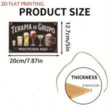2D Retro "Group Therapy" Wooden Decorative Plaque, Spanish Beer And Wine Theme, Suitable For Bar, Kitchen And Home Decor, Humorous Wall Hanging, Applicable For Shops And Bars, Bar Wall Decor | Spanish Themed Decoration - Multicolor - View 5