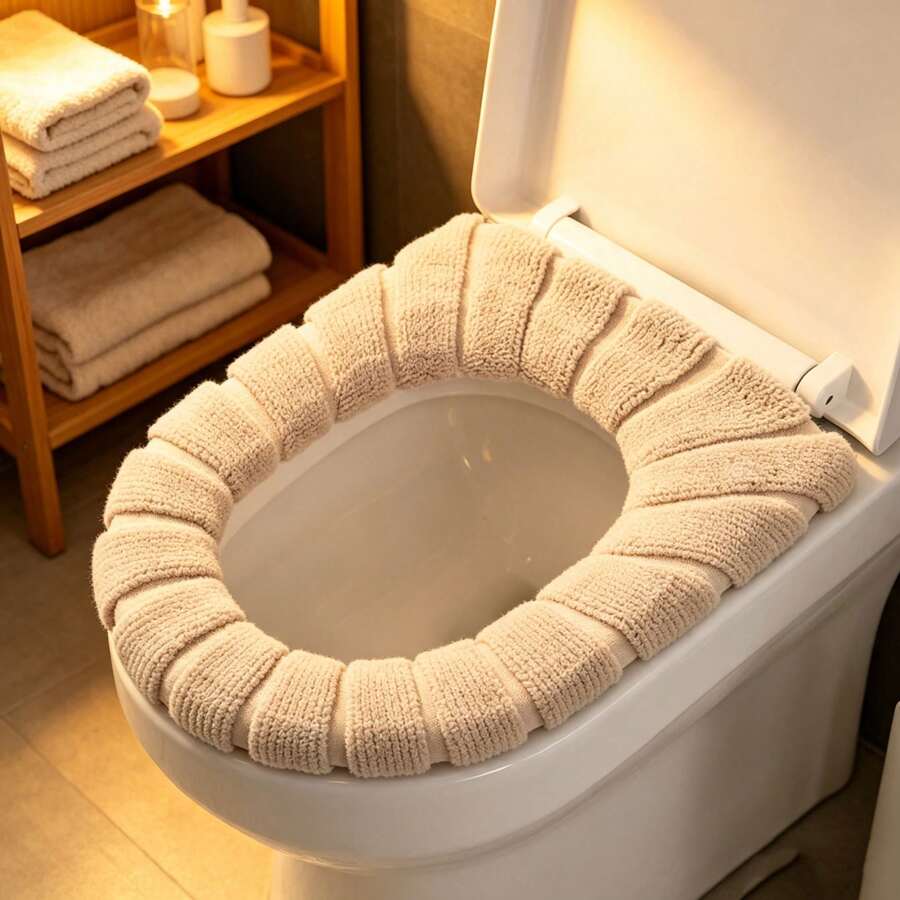 1pc New Super Soft Thick Plush Toilet Seat Cover. Washable And Reusable, Easy To Install, Suitable For Most Standard Toilet Seats And Suitable For Warm And Comfortable Bathroom Use. - Multicolor - View 1