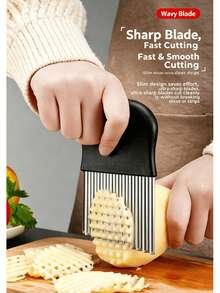2-In-1 Wavy Potato Slicer Set, Stainless Steel Wavy Slicer Knife + Manual Press Wavy French Fry Slicer, Multi-Function Wavy Vegetable Slicer Tool, Suitable For Potatoes, Carrots, Cucumbers, Can Make Wavy Potato Chips, Wavy French Fries And Decorative Salad Slices - Multicolor - View 9