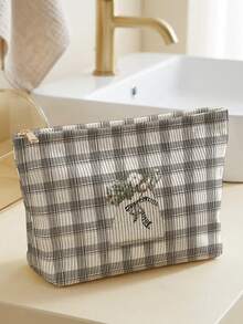 1pc Polka Dot Snowman Print Corduroy Makeup Bag, Zipper Closure, Christmas‑Themed Toiletry Organizer Bag For Daily Use, Travel And Holiday Gifting - Multicolor - View 10