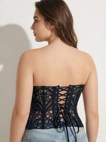 Rosiemei Sexy Style Lace Corset Sheer Boned Waist Cincher Sexy Plus Size Tight Bustier - Black - View 3
