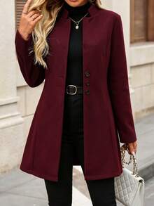 Women Coats - Burgundy - View 1