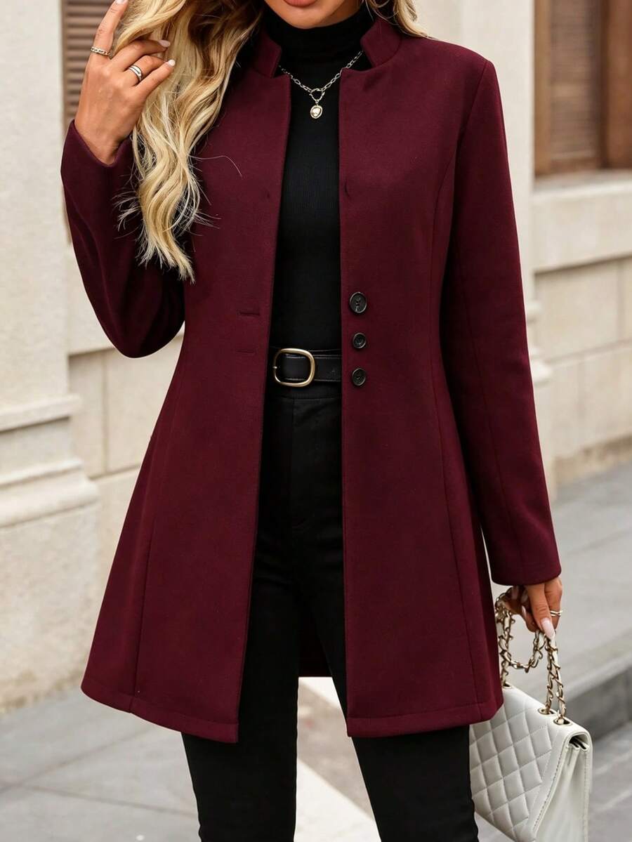 Women Coats - Burgundy - View 1