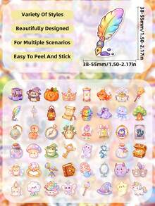 50pcs Magic Animal Stickers, Cute Wizard Stickers, Suitable For Planner Notebook Phone Case, Kawaii Fantasy Design, Waterproof, Perfect For Daily Aesthetic Decoration - Multicolor - View 11