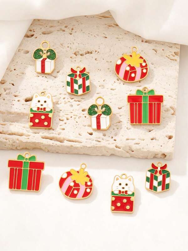 2pcs Stainless Steel Enamel Christmas Charms Findings 18K Gold Plated Pendant Jewelry Making Accessories Christmas Decoration