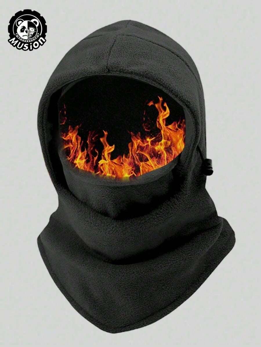 1pc Warm Fleece Balaclava Full Face Mask, Adjustable Drawstring Windproof Neck Warmer Headgear, Unisex, Suitable For Skiing, Motorcycle, Cycling, Hiking, Winter Cold Outdoor Tactical Headwear - Multicolor - View 1
