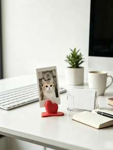 1pc Heart-Shaped Photo Holder, Cute Desktop Photo Stand, Suitable For Office, Bedroom, Study Room Desktop Photo Display, Romantic Desktop Decoration Gift - A - View 7