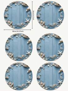 Coastal Style Round Placemat, Blue Wood Grain Starfish Shell Fishing Net Anchor Print Table Mat, Nautical Beach Ocean Theme Dining Table Decor, Suitable For Kitchen Dining Room Patio And Seaside Vacation Home Summer Party Daily Meal Table Setting - Multicolor - View 10