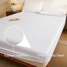 1pc Waterproof Fitted Sheet (Pillowcase Not Included) Fashion Pattern Multi-Color Options Waterproof Mattress Protector Soft Easy To Clean Comfortable Student Dorm Bedroom Hotel Bedding All Season Use - Denim Blue - View 13