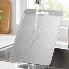 1pc Pure Titanium Carbon Fiber Texture Cutting Board, Medical Grade Material, Juice Groove, Double-Sided Use, Easy To Clean, Heavy Duty Thickened, Dishwasher , Durable, Rust-Resistant, Easy Maintenance, Suitable For Kitchen - Silver - View 5