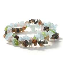 1Pc Double‑Row Natural Stone Chips Bracelet Irregular Gravel Beaded Elastic Bangle For Women Couple Healing Crystal Jewelry Gift - Multicolor - View 14