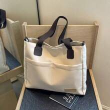 1pc Minimalist Multi-Pocket Oxford Fabric Tote Bag With Contrast Color Handle, Large Capacity Commuter Shoulder Bag, Student Class Document Bag - Shoulder Bag - View 7
