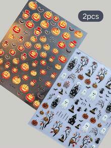 1/2pcs Halloween Theme Face Decoration Stickers, Pumpkin Ghost Bat Castle Pattern, Party Makeup Accessories, Waterproof Face Stickers, Holiday Ball Atmosphere Makeup Decoration Stickers - Multicolor - View 5
