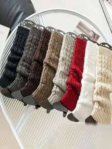 1 Pair Fashion Patterned Long Leg Warmers, Simple Knitted Warm Leg Warmers, Suitable For Spring, Autumn And Winter Wear - Multicolor - View 1