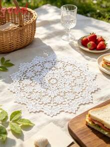 1件裝奢華蕾絲刺繡圓形桌巾,布製餐墊/杯墊/花瓶墊/燈墊,適用於居家廚房檯面裝飾 - 彩色 - 查看 10
