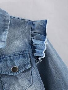 Jaket Denim Berumbai untuk Anak Perempuan, Atasan Denim Pendek Berkerah Tunggal Lengan Pendek Model Putri Manis untuk Musim Semi/Gugur, Jaket untuk Anak Perempuan Muda - Biru - View 4