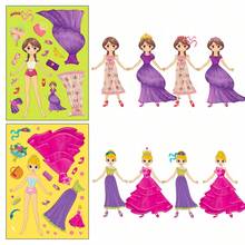 6 Sheets Princess Dress-Up Puzzle Stickers, Cute Paper Doll Dress-Up Stickers, Fashion Set Hair Accessory Stickers, Suitable For Scrapbooking, Journaling, Children's DIY Crafts - Multicolor - View 3