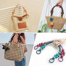5pcs Set = 2pcs Wooden Beads Hand Straps And 1pc Bag Bottom And 1pc Gourd Buckle And 1pc Snap Button, New Style High Quality Handmade Hemp Rope Wooden Bead Hand Strap - Retro Hong Kong Style Weaving Bag, Handmade Bead Stringing Bag Kit - New Model - View 5