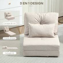 Schlafsofa/Sessel, 1-Sitzer mit 1 Kissen und verstellbarer Rückenlehne, beige - Verschiedenfarbig - Übersicht 7