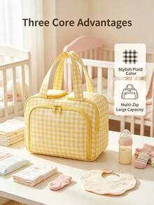 1pc Lightweight Plaid Mommy Bag, Stroller Hanging Bag, Large Capacity With Divided Compartments And Dual Openings, Suitable For Baby Bottles, Cosmetics And Travel Toiletries - Multicolor - View 4