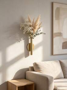 1pc Gold Wall-Mounted Flower Vase, Adhesive Wall-Mounted Flower Rack, Minimalist Open-Style Tubular Design, Suitable For Displaying Fresh Flowers In Home, Office, Living Room, Bedroom - Gold - View 8