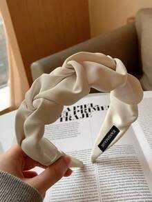 1pc Elegant Pleated Wide Band Solid Color Hair Clip Fashion Vintage Hair Hoop Korean Style Versatile Hair Accessory - White - View 7