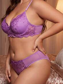 DITZN New Plus Size Women's Lingerie, Sexy Lace Lingerie Set, Purple Plus Size Lingerie - Purple - View 5