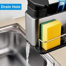 Multi-Functional Kitchen Sink Organizer With Soap Dispenser Pump, Stainless Steel Sink Countertop Storage Rack, Can Hold Sponges, Cleaning Brushes, Steel Wool And Dishwashing Accessories, Draining Base Design To Avoid Water Accumulation, Space-Saving Kitchen Sink Storage Bracket - Multicolor - View 4