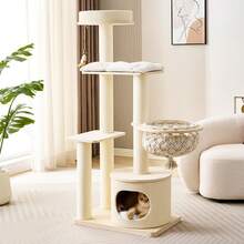 Solid Wood Cat Tree For Small Spaces, Suitable For Large Cats, With Integrated Cat Nest And Scratching Posts - Solid Wood Multi-layer Board Cat Tree Model a - View 1