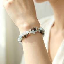 1Pc Double‑Row Natural Stone Chips Bracelet Irregular Gravel Beaded Elastic Bangle For Women Couple Healing Crystal Jewelry Gift - Multicolor - View 8