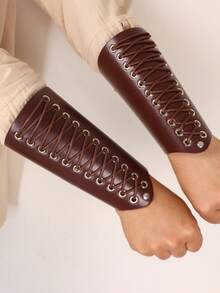 1 Pair Medieval Vintage Leather Bracers, Unisex Lace-Up Arm Guards, Viking Ranger Renaissance LARP Costume Accessories, Halloween GOS Outfit Accessories For Women And Men - ZSJ - View 1