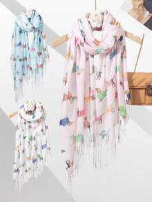 1pc Autumn/Winter Linen Feel Cartoon Fashion Dog Animal Scarf Warm Shawl For Women - Multicolor - View 11