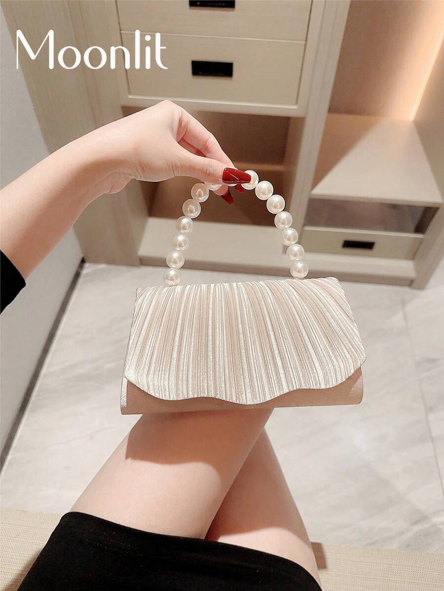 A Luxurious And Elegant Satin Clutch Bag For Weddings, Cocktail Parties, Dance Parties, And Formal Occasions, With Faux Pearl Handle, Elegant Pearl Clutch, Prom Bag