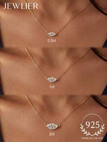 1件 925純銀 0.5CT/1CT/2CT 垂直梨形項鍊，女款，適合日常配戴與派對飾品，精緻珠寶禮物 - 橫向馬眼 - 查看 2